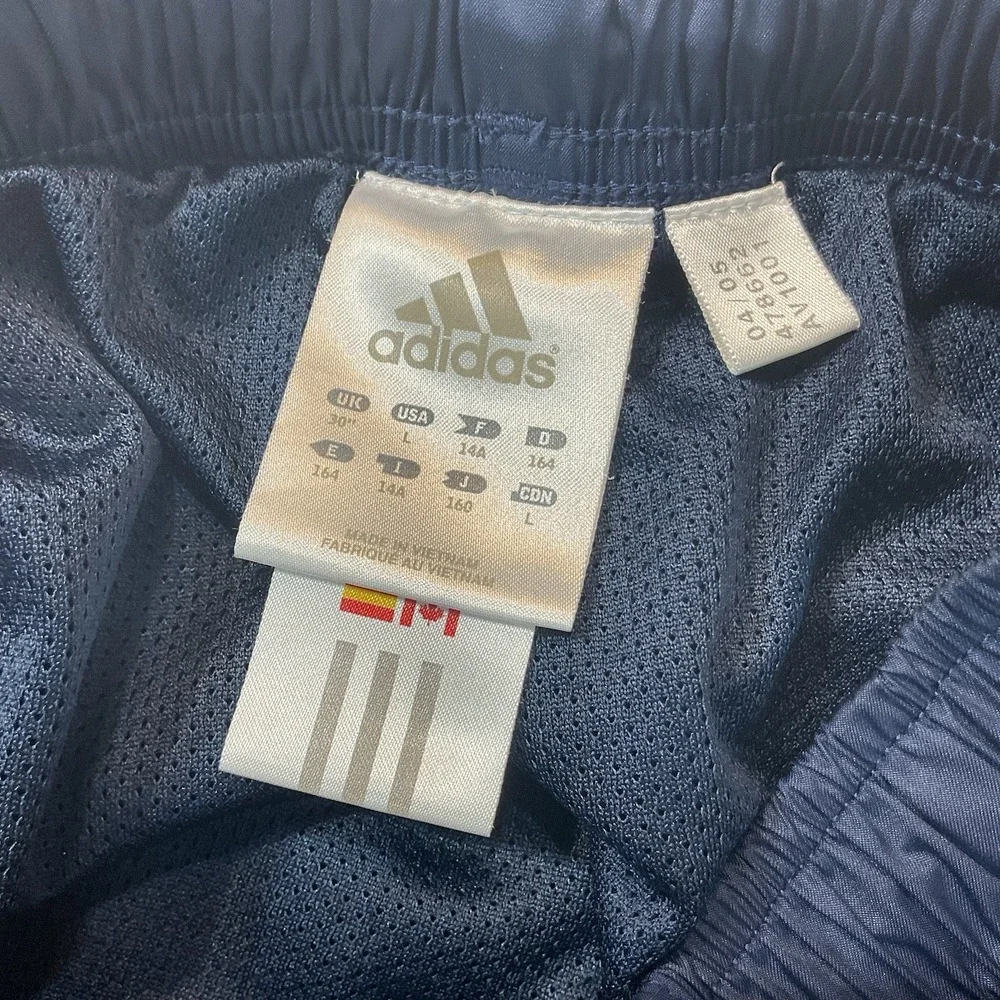 Adidas Navy Vintage Track Pants Y2K Era w/White and Gray Stripe Size L